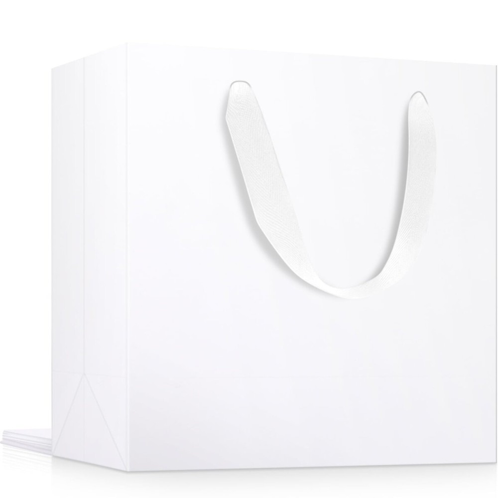 EUSOAR Large Gift Wrap Bags in Bulk, 3 Pack 12.5x4.5x11 inches White Paper Bags with Handles, Heavy Duty Totes for Wedding, Grocery, Boutique, Retail, Business, Party Favors, Birthdays
