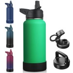 CIVAGO 32 oz Insulated Water Bottle With Straw, Stainless Steel Sports Water Cup Flask with 3 Lids (Straw, Spout and Handle Lid), Wide Mouth Travel Thermal Mug, Meadow