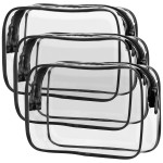 F-color Clear Makeup Bag - 3 Pack Clear Travel Bags for Toiletries for Women, Cosmetic Bags Carry on Toiletry Travel Essentials, Black Large(for age 12 or above)