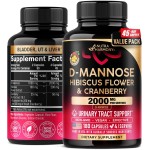 D-Mannose 2000mg with Cranberry & Hibiscus - Clinically Tested Strength for Urinary Tract Health - Supplement for Women - Bladder, Liver & Microflora Support - Made in USA - Vegan, 180 Capsules