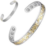 Feraco Copper Bracelet for Women, Ultra Strength Magnetic Bracelets, 99.99% Pure Copper Cuff Bangle with 3500 Gauss Neodymium Magnets, Adjustable (Silver & Gold)