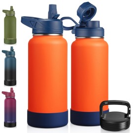 CIVAGO 32 oz Insulated Water Bottle With Straw, Stainless Steel Sports Water Cup Flask with 3 Lids (Straw, Spout and Handle Lid), Wide Mouth Travel Thermal Mug, Tigerlily