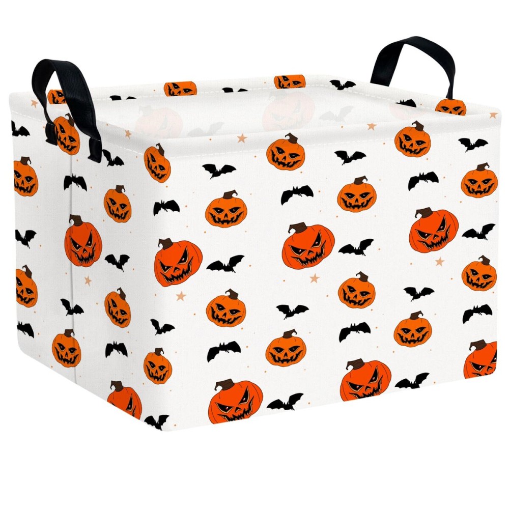ASKETAM Large Halloween Basket Gift Personality Pumpkin Ghost Parties Decor Kid Trick or Treat Basket for Boys and Girls Rectangular Storage Bin Box (Pumpkin Bat)