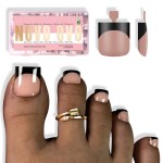 NOVO OVO Halloween Black French Tip Toe Nail Tips Press on,BROWN PINK Sharp Square Pre-Designed Soft Gel False Toenail Extension, Medium Wide Fake Toenails, Full Cover Acrylic for DIY 15 Sizes 240 pc