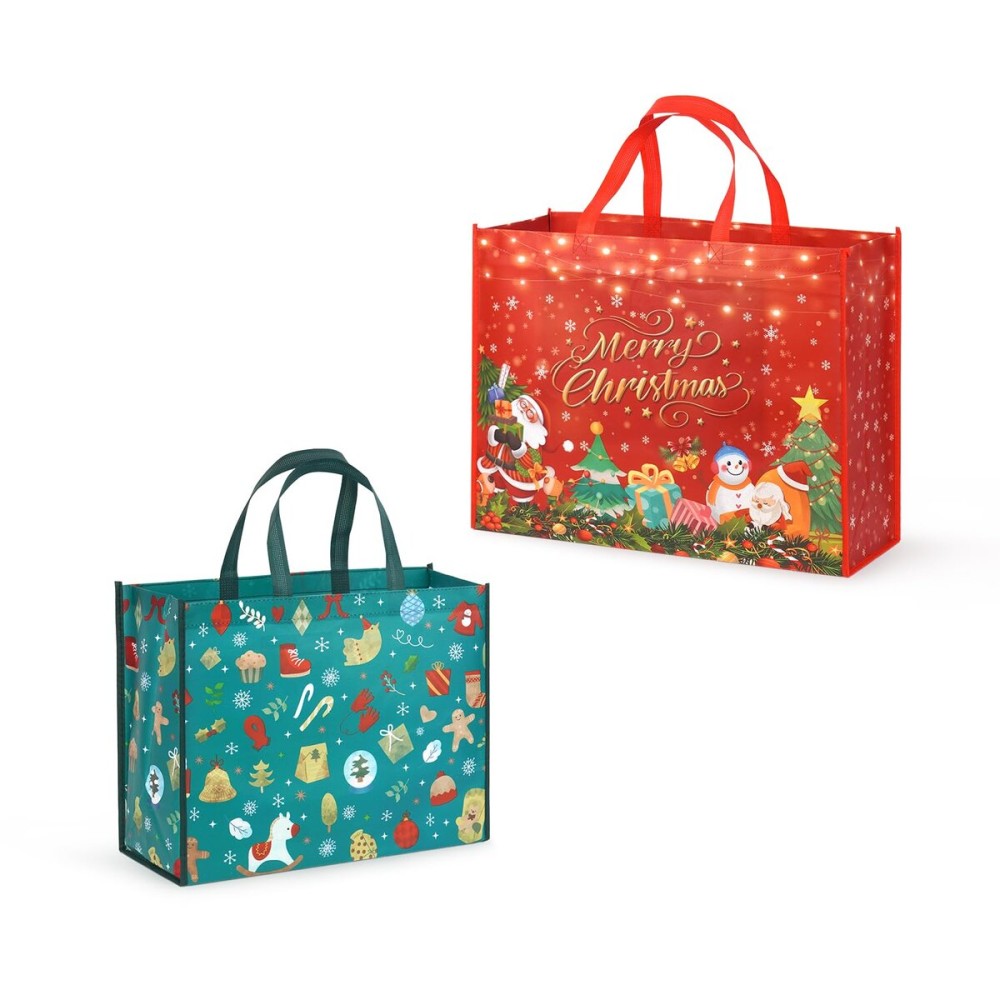 Aviski 2PCS Giant Christmas Gift Bags, Assorted Sizes, Heavy Duty Treat Tote Grocery Bags with Handles, Sewing Non-Woven Jumbo Bags for Gifts Wrapping Shopping, Xmas Party Supplies