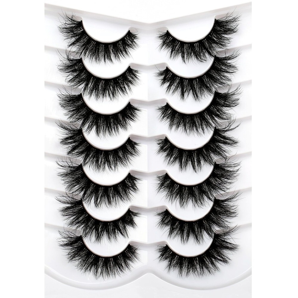 Pooplunch Cat Eye Volume False Eyelashes Wispy Crossed Extension Clusters Look Full Strips Lash 16MM Faux Mink 8D Fake Eyelashes 7 Pairs Pack