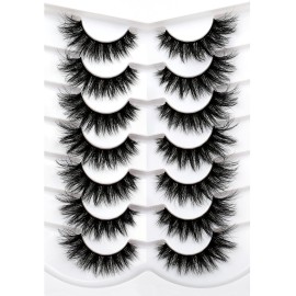 Pooplunch Cat Eye Volume False Eyelashes Wispy Crossed Extension Clusters Look Full Strips Lash 16MM Faux Mink 8D Fake Eyelashes 7 Pairs Pack