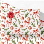 GIOLNIAY Red Bows Christmas Wrapping Paper for Men Women Kids - Holiday Gift Wrap with Pine Branches & Berries on White - 4 Jumbo Sheets, 28 x 40 Each (31 sq. ft ttl), Easy to Store