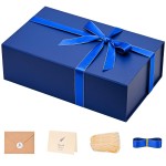 LIFELUM Navy Blue Birthday Gift Box for Men 13.8 x 8.3 x 4.4 inch, Groomsmen Proposal Gift Box for Presents with Lids Ribbon,Card,Shredded Paper Filler