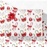 GIOLNIAY Candy Canes Christmas Wrapping Paper for Kids Adults - Holiday Gift Wrap Red Bows, Candy Canes & Ornaments - 4 Jumbo Sheets, 28 x 40 Each (31 sq. ft ttl), Easy to Store
