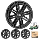 10L0L Golf Cart SS Wheel Covers Hub Caps for EZGO, Club Car, Yamaha - 8 Inch Snap-on Installation, New Black, Set of 4