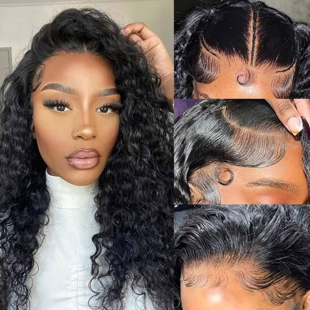 WPPIKK 13x6 Lace Front Wigs Human Hair Pre Plucked Wet and Wavy Human Hair Wigs for Black Women Deep Wave Wig 180 Density Curly Lace Frontal Wig (13x6 Lace Black Color, 18 Inch)