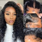 WPPIKK 13x6 Lace Front Wigs Human Hair Pre Plucked Wet and Wavy Human Hair Wigs for Black Women Deep Wave Wig 180 Density Curly Lace Frontal Wig (13x6 Lace Black Color, 18 Inch)