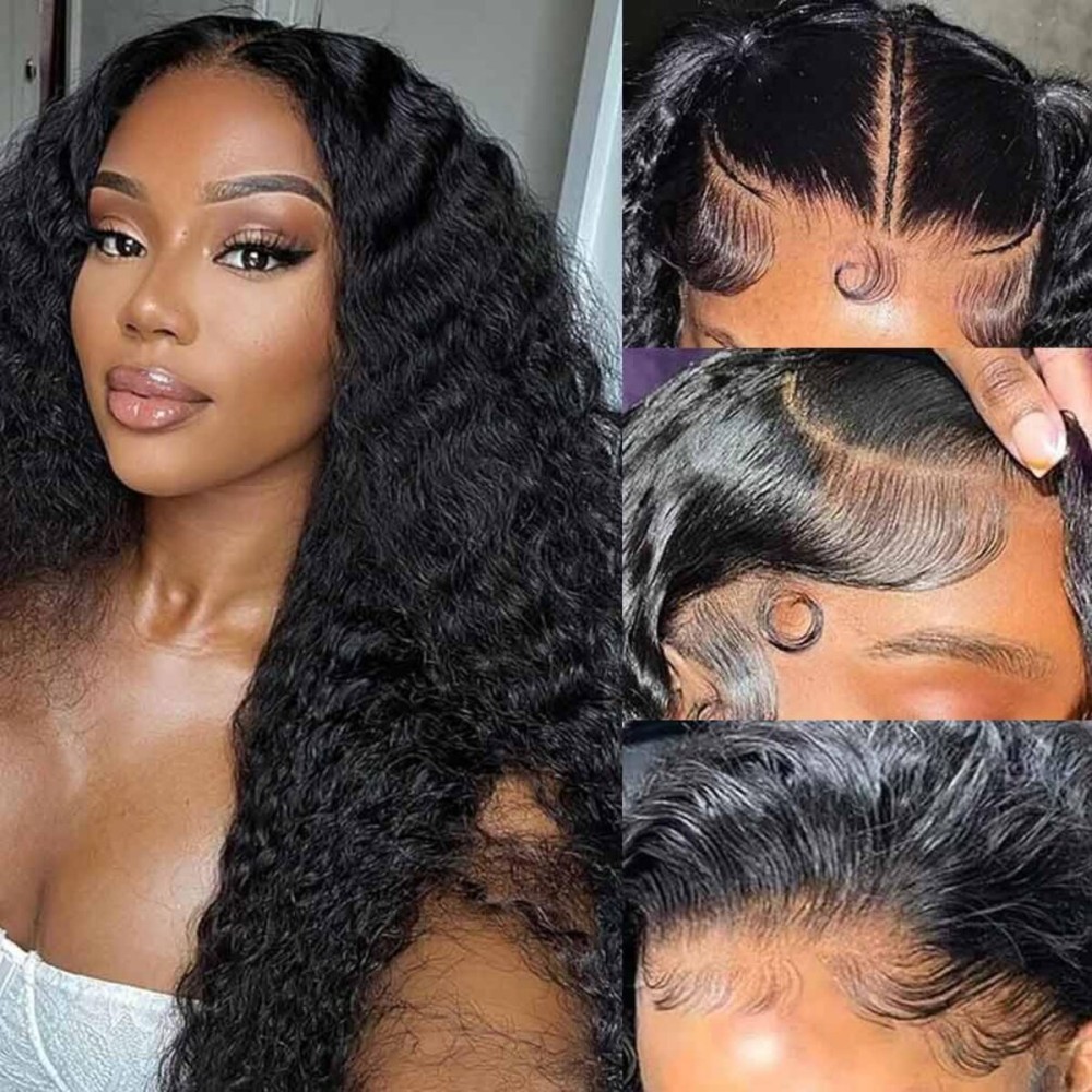 WPPIKK 13x6 Lace Front Wigs Human Hair Pre Plucked Wet and Wavy Human Hair Wigs for Black Women Deep Wave Wig 180 Density Curly Lace Frontal Wig (13x6 Lace Black Color, 24 Inch)