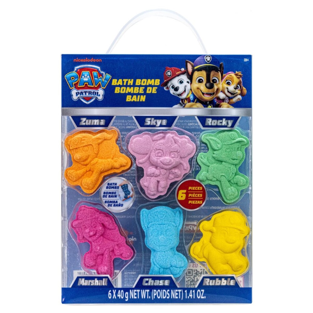 Paw Patrol 6 Pack Cucumber Melon Scented Bath Bombs Non-Toxic Character Molded Bath Bombs Fun and Bright Colors Great for Birthday Gifts, Stocking Stuffers, Slumber by Townley Girl