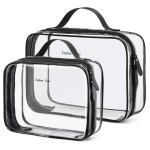 PACKISM Clear Makeup Bag - 2 Pack TSA Approved Toiletry Bag with Handle Large Opening, Clear Toiletry Bag Travel Bags for Toiletries, 1 Medium TSA Quart Carry-On & 1 Large for Checked Luggage, Black