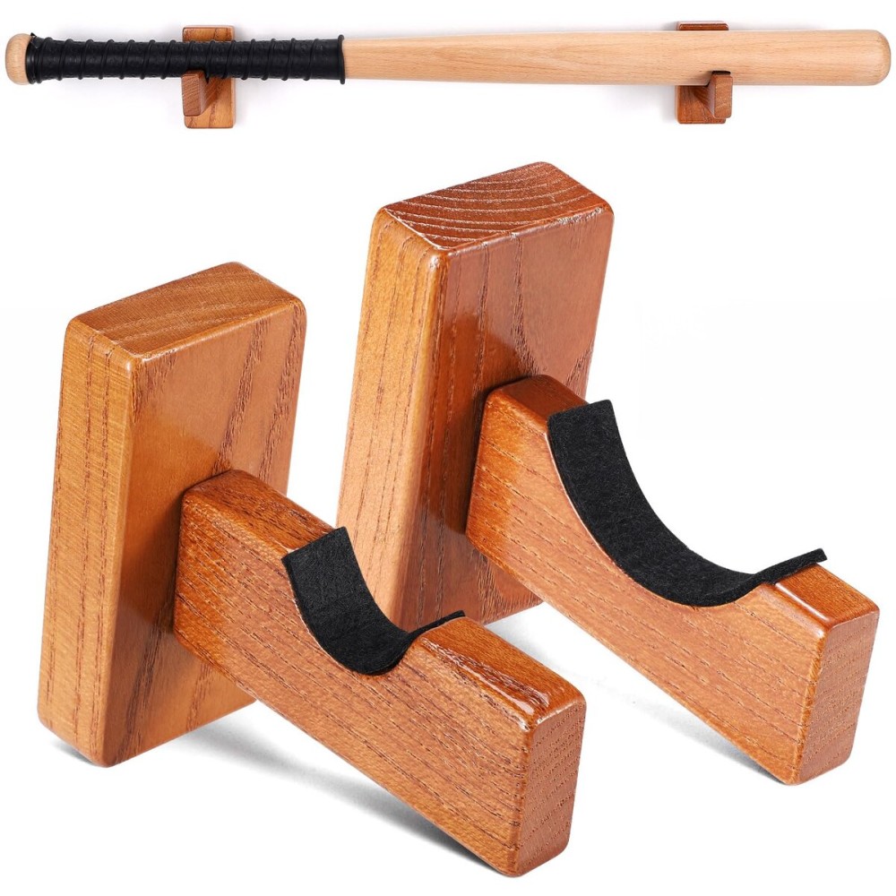 TOBWOLF 2PCS Baseball Bat Wall Mount, Solid Wooden Baseball Bat Holder/Hanger for Horizontal Display, Softball Bats Display Case Perfect for Bats Display Or Storage - Light Brown