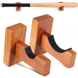 TOBWOLF 2PCS Baseball Bat Wall Mount, Solid Wooden Baseball Bat Holder/Hanger for Horizontal Display, Softball Bats Display Case Perfect for Bats Display Or Storage - Light Brown