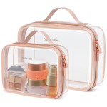 PACKISM Clear Makeup Bag - 2 Pack TSA Approved Toiletry Bag with Handle Large Opening, Clear Travel Bags for Toiletries, 1 Medium TSA Quart Carry-On & 1 Large for Checked Luggage, Rose Pink
