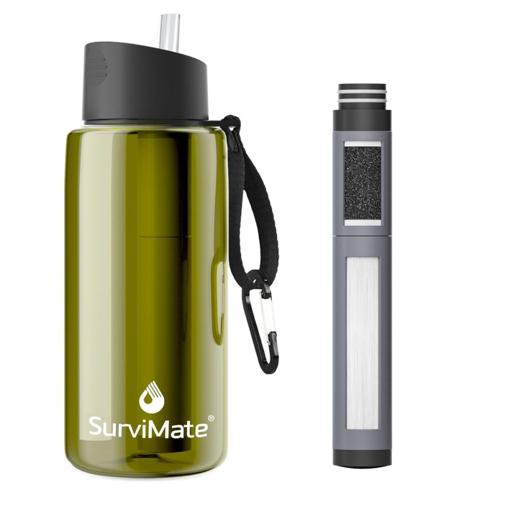 SurviMate 5-Stage 0.01m Ultra-Filtration Filtered Water Bottle, BPA-Free Material, NSF/ANSI 42&372 Certified, Portable Water Filter Bottle for Survival, Camping, Hiking, and Emergency Use