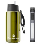 SurviMate 5-Stage 0.01m Ultra-Filtration Filtered Water Bottle, BPA-Free Material, NSF/ANSI 42&372 Certified, Portable Water Filter Bottle for Survival, Camping, Hiking, and Emergency Use