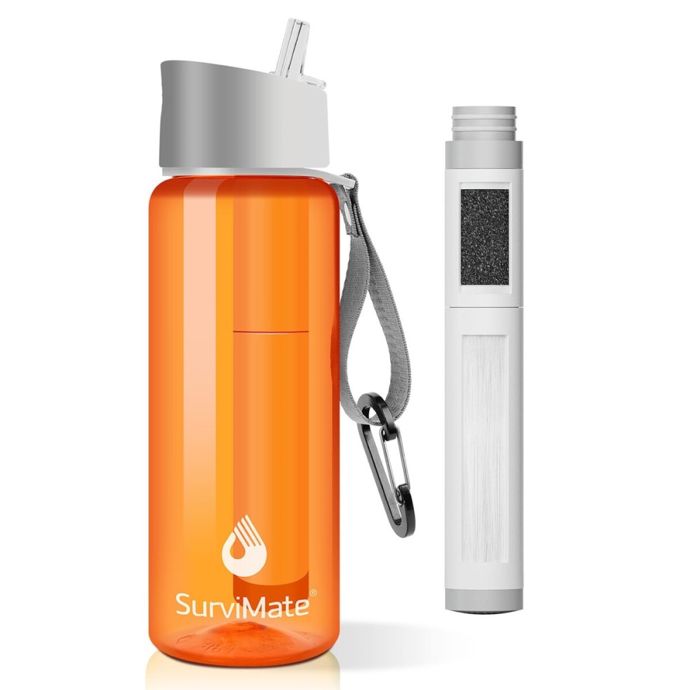 SurviMate 5-Stage 0.01m Ultra-Filtration Filtered Water Bottle, BPA-Free Material, NSF/ANSI 42&372 Certified, Portable Water Filter Bottle for Survival, Camping, Hiking, and Emergency Use
