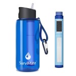 SurviMate 5-Stage 0.01m Ultra-Filtration Filtered Water Bottle, BPA-Free Material, NSF/ANSI 42&372 Certified, Portable Water Filter Bottle for Survival, Camping, Hiking, and Emergency Use