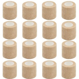 Clooflar 16 Pack Self Adhesive Bandage Wrap, 2 X 5 Yards Beige Elastic Cohesive Bandage Wrap for Sports, First Aid Medical, Wrist, Ankle Sprains, Swelling and Vet Wrap,Grip Tape