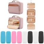 Travel Hanging Toiletry Bag for Women and Men, with 8 Leak Proofing Silicone Bottle Covers, Waterproof Makeup Accessories, Cosmetic Essentials, Cruise Ship Toiletries Bag with Jewelry Organizer, Pink