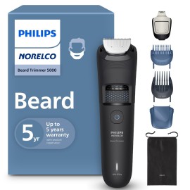 Norelco Philips Beard Trimmer 5000 Series, 100% Waterproof Beard Styler, Precision Dial with 40 Lock-in Trimming Settings, Self-Sharpening Metal Blades & Beard Hair Mess Collector, BT5775/40