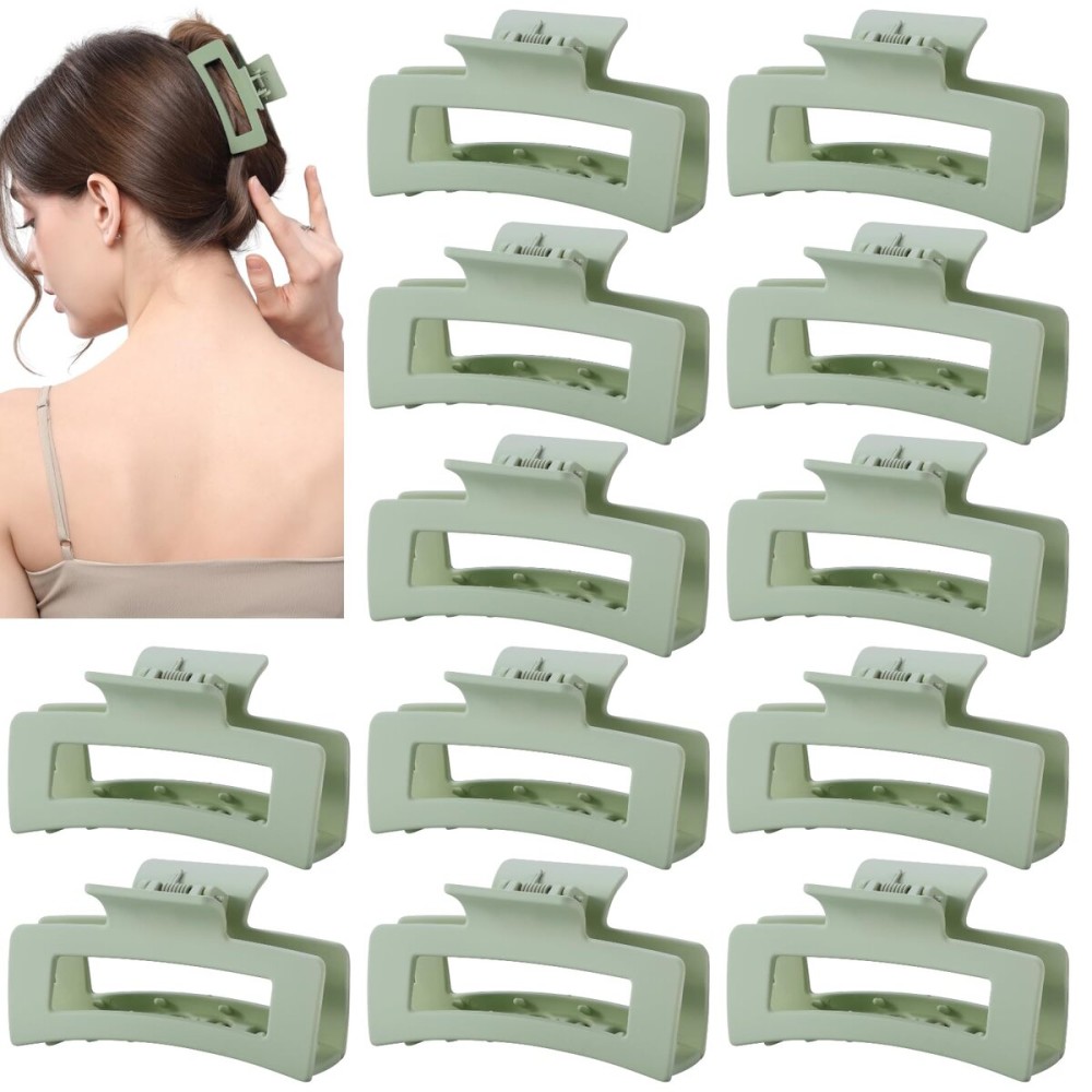 12 Pcs Sage Green Hair Claw Clips for Women, 3.5 Inch Matte Square Jaw Clips, Non-Slip Medium Hair Accessories for Bridesmaids, Wedding Guests, and Daily Styling