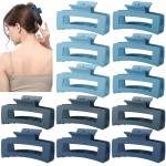 12 Pcs Blue Medium Hair Claw Clips for Women, 3.5 Inch Matte Square Jaw Clips, Strong Hold Non-Slip Hair Clips for Thick and Thin Hair