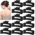 12 Pcs Medium Black Hair Claw Clips for Women, 3.5 Inch Matte Square Jaw Clips, Strong Hold & Non-Slip Hair Accessories for Thick and Thin Hair