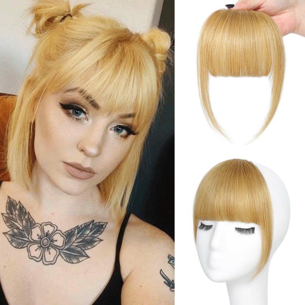 NAYOO Bangs Hair Clip in Bangs 100% Real Human Hair Extensions French Bangs Clip on Air Bangs for Women Hairpieces Curved Bangs for Daily WearAsh Blonde