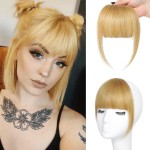 NAYOO Bangs Hair Clip in Bangs 100% Real Human Hair Extensions French Bangs Clip on Air Bangs for Women Hairpieces Curved Bangs for Daily WearAsh Blonde