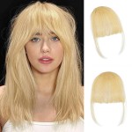 NAYOO Bangs Hair Clip - Light Blonde Fake Bangs 100% Real Human Hair Extensions Wispy Bangs for Women Fringe with Temples Hairpieces Curved Bangs for Daily Wear