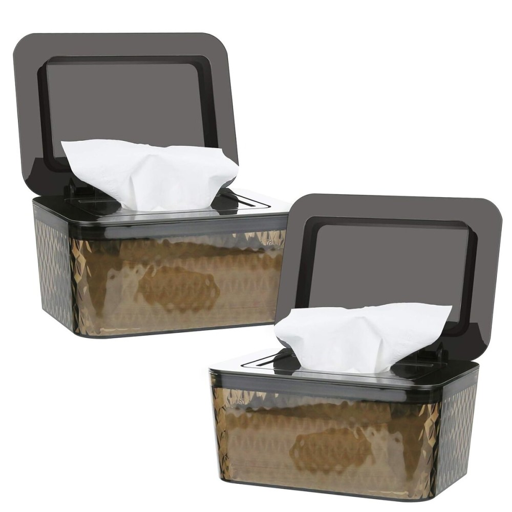 Whiidoom Wipes Dispenser, One-Handed Operation Wipe Holder for Baby & Adult, Seal-Designed Wipes Container for Bathroom Keep Diaper Wipes Fresh (2 Pack Brown)