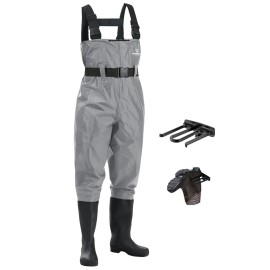 FISHINGSIR Fishing Waders for Men, 2-Ply Nylon/PVC Waterproof Women Chest Waders with Boots, Hunting Waders with Boot Hanger