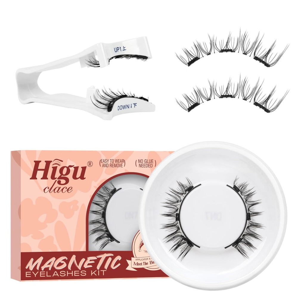 Higu clace Magnetic Eyelashes with Applicator, 1 Pair Reusable Magnetic Lashes Without Eyeliner, Magnetic Eyelashes Natural Look, No Glue Needed (XTY-N)