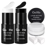 Go Ho White and Black Face Paint Stick with Setting Powder,2 PC White Sponges Set,Waterproof Full-coverage Face Body Paint for Halloween Costumes Clown Skeleton Vampire Skull Cosplay Makeup