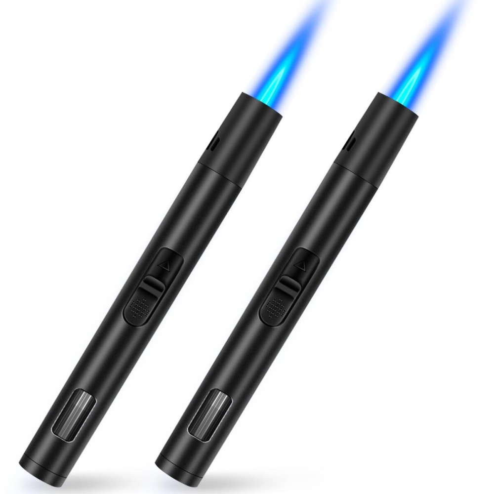 LcFun 2 Pack Torch Lighters Refillable Butane Lighter with Visible Fuel Window, Windproof Adjustable Jet Flame Long Lighters for Candle, Grill, BBQ, Camping, Fireworks (Butane NOT Included)