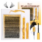 QUEWEL Lash Clusters Kit, 320 Pcs 40D Lash Cluster Eyelash Extensions 9-16mm Lash Clusters Wispy Kit with Eyelash Clusters Bond and Seal Glue Remover Tweezers (40D Kit)
