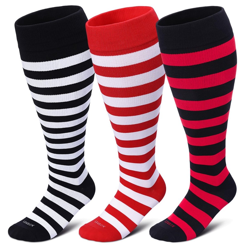 LEVSOX Wide Calf Compression Socks for Women Men Plus Size 15-20 mmHg Extra Large Knee High Support Sock for Nurses Pregnant Travel