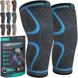 Modvel Compression Knee Brace for Women & Men - 2 Pack Knee Brace for Women Running Knee Pain, Knee Support Compression Sleeve, Workout Sports Knee Braces for Meniscus Tear ACL & Arthritis Pain Relief