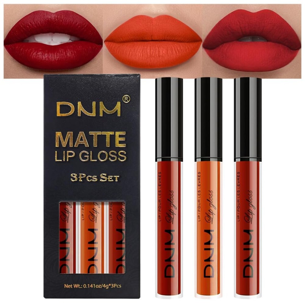 3Pcs Matte Liquid Lipstick Set, Long Lasting Waterproof Non-Transfer Lip Gloss, brick red Classic Red Lip Stain Kit for Women, Lip Stain Long Lasting 24 Waterproof Gift Makeup for Women Lippies