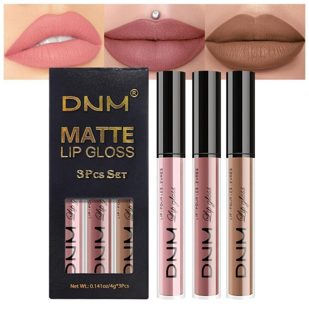 AMY\'S DIARY 3Pcs Matte Liquid Lipstick Set, Peach Nude Rosewood Nude Caramel Brown Lip Stain Kit, Lip Stain Long Lasting 24 Non-Transfer Lip Gloss, Waterproof Lip Gloss Gift Makeup for Women Lippies