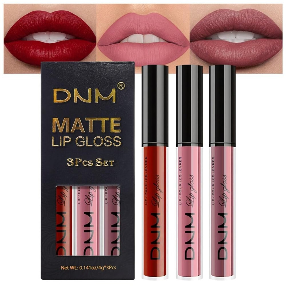 AMY\'S DIARY 3Pcs Matte Liquid Lipstick Set, Classic Red Soft Pink Nude Rosewood Mauve Lip Stain Kit, LipStain Long Lasting 24 Non-Transfer Lip Gloss, Waterproof Lip Makeup for Women Lippies