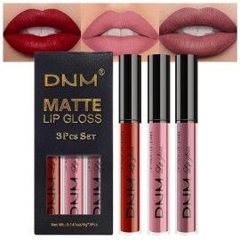 AMY\'S DIARY 3Pcs Matte Liquid Lipstick Set, Classic Red Soft Pink Nude Rosewood Mauve Lip Stain Kit, LipStain Long Lasting 24 Non-Transfer Lip Gloss, Waterproof Lip Makeup for Women Lippies