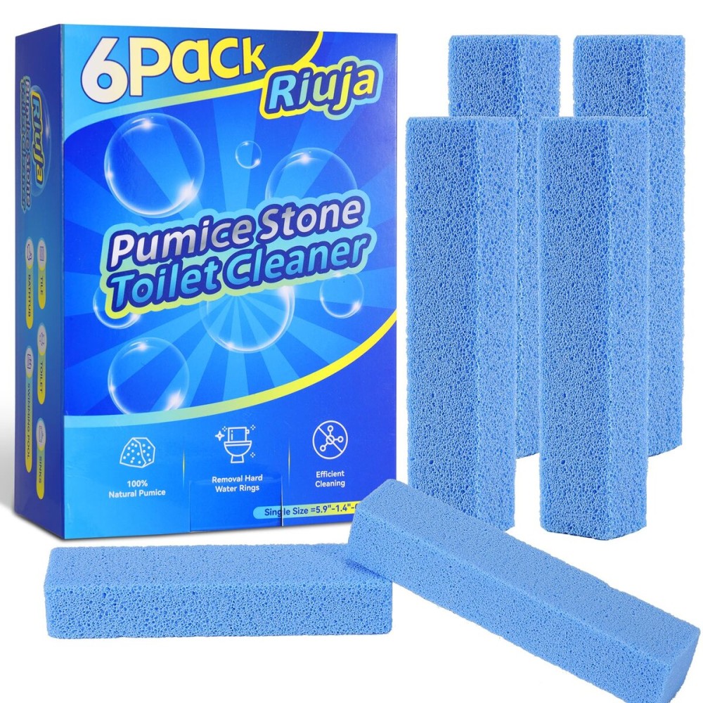 6 Pack Pumice Stone Toilet Bowl Cleaner, Pumice Stone for Cleaning, Powerfully Cleans Toilets, Bathtubs, Grills, Swimming Pools, Sinks (Blue)