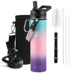 RAYMYLO Insulated Water Bottle 24oz, Triple Wall Vacuum Stainless Steel (Cold for 48 Hrs, Hot for 24Hrs), Leak Proof & Non-BPA, 24oz Hydro Water Flask with Paracord Handle & Straw Spout Lids